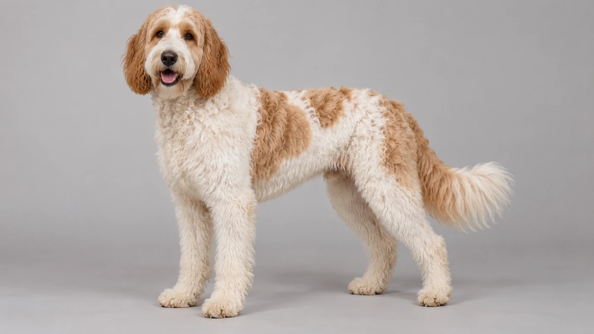 Goldendoodle köpek — parti (iki renkli) renk