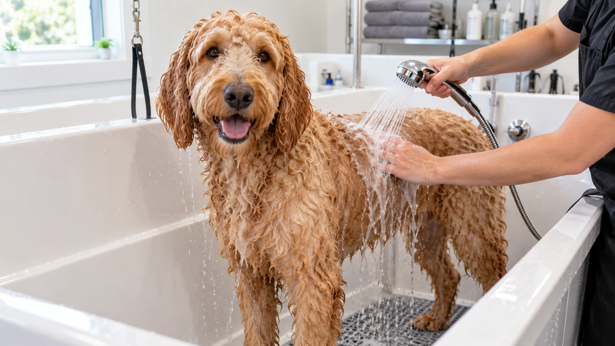 Goldendoodle köpek — banyo ve temizlik