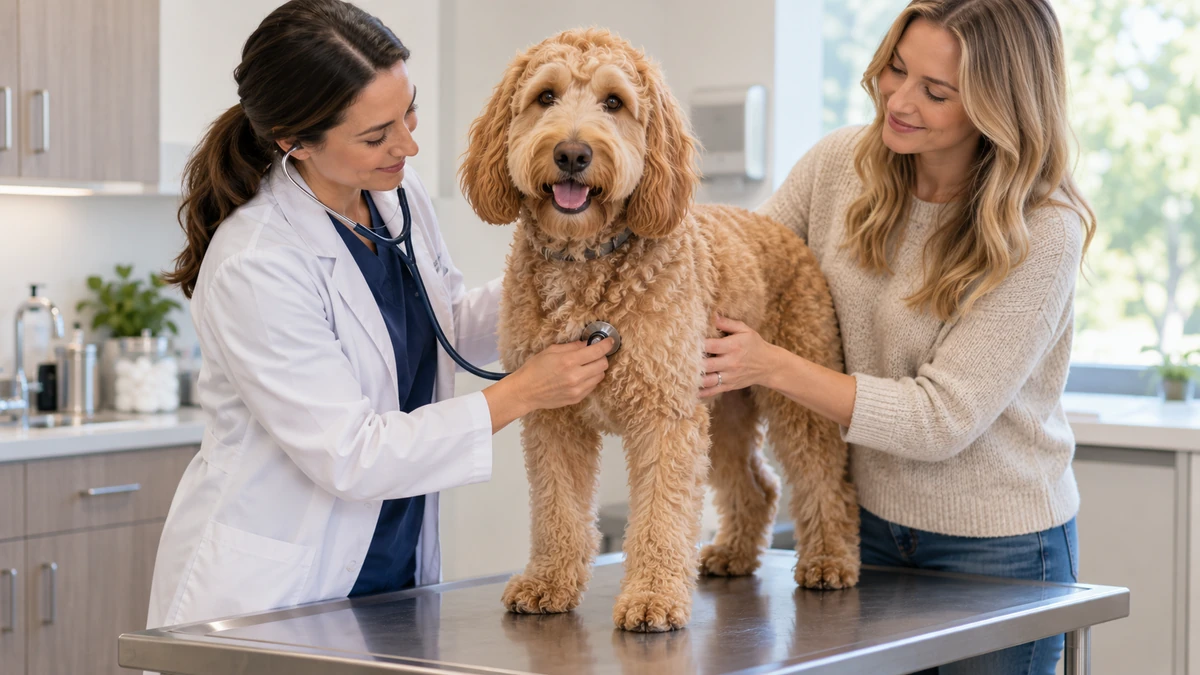 Goldendoodle köpek — veteriner kontrolü