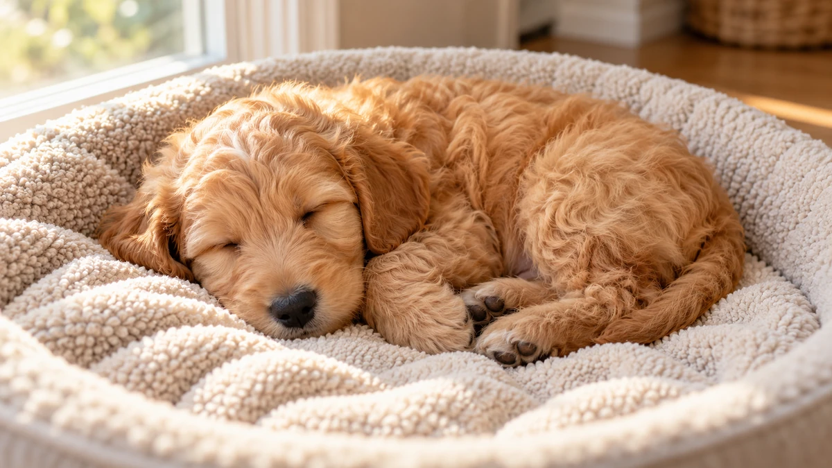 Goldendoodle ilan — uyuyan Goldendoodle yavru ilan fotoğrafı